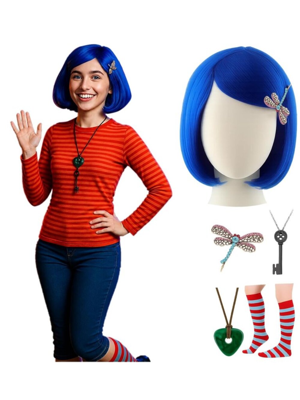 Women's Blue Cosplay Convenient Set Include Adjustable Wig Cap Headpiece